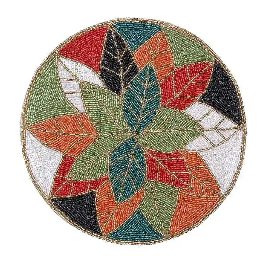 Colorful Leafy Flower Rounded Embroidery Placemats