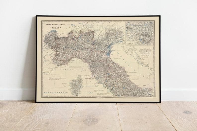 Composite Map of North and Central Italy and Corsica 1861| Map Wall Decor - MAIA HOMES