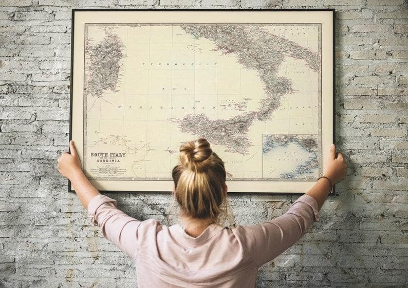 Composite Map of South Italy and Sardinia 1861| Old Map Wall Decor - MAIA HOMES