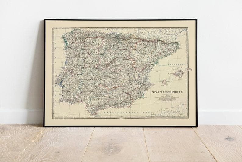 Composite Map of Spain and Portugal 1861| Old Map Wall Decor - MAIA HOMES