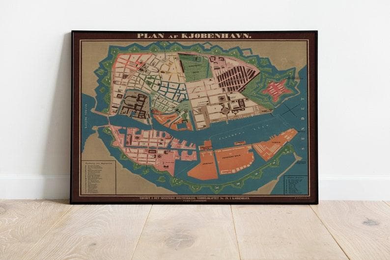 Copenhagen City Map Wall Print| Copenhagen City Plan