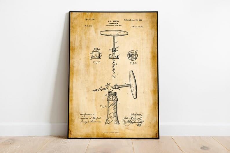 Corkscrew Patent Print| Framed Art Print - MAIA HOMES