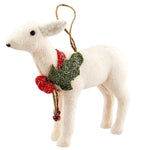 Creative Co-Op White Felt Deer Holly & Jingle Bells Textile Ornaments