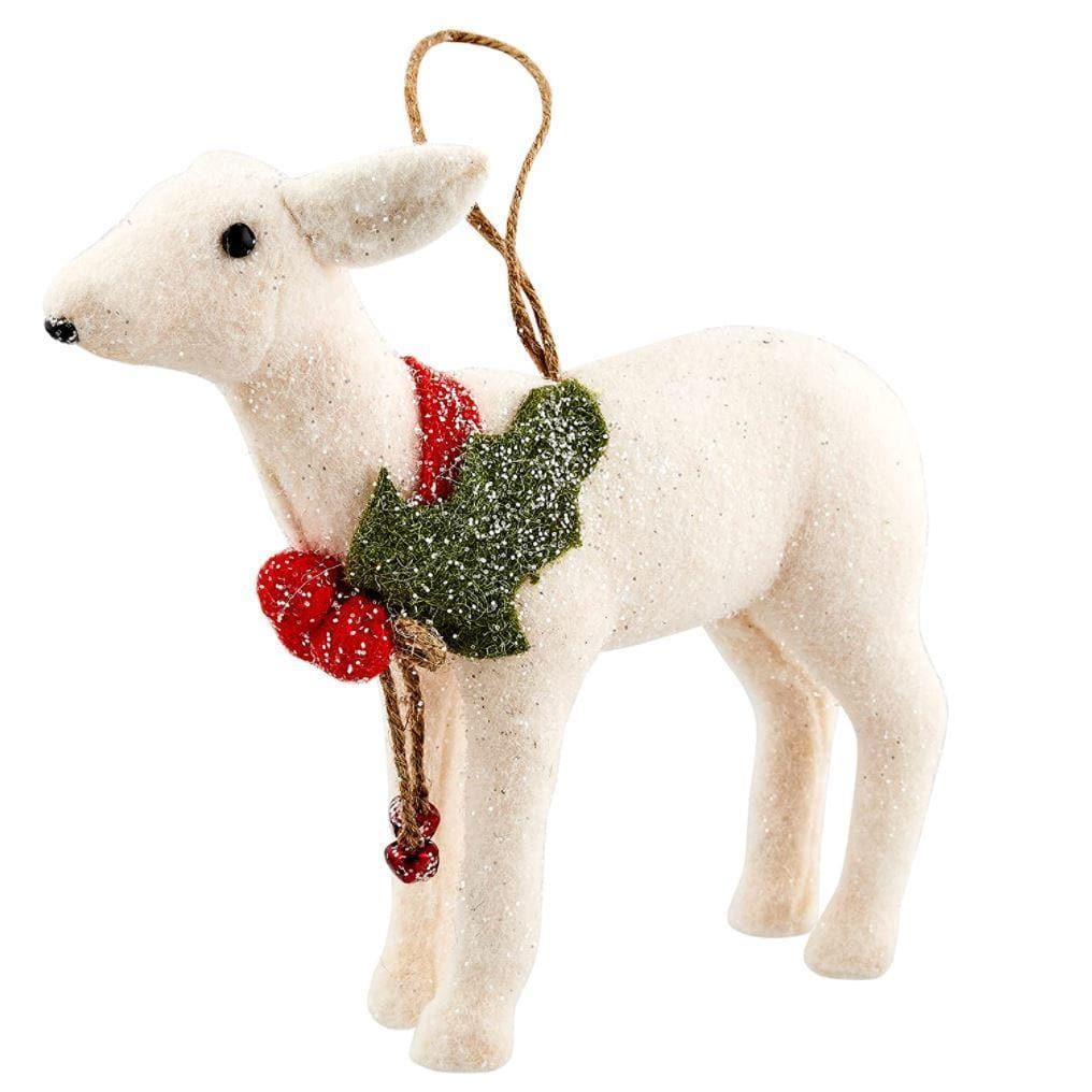 Creative Co-Op White Felt Deer Holly & Jingle Bells Textile Ornaments