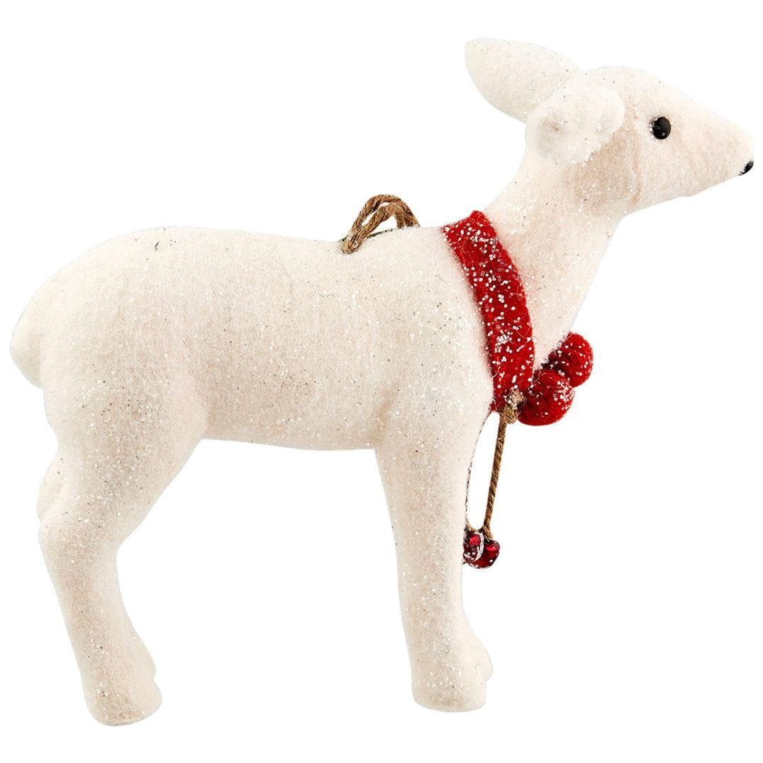 Creative Co-Op White Felt Deer Holly & Jingle Bells Textile Ornaments