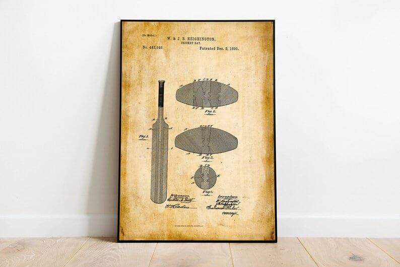 Cricket Bat Patent Print| Framed Art Print