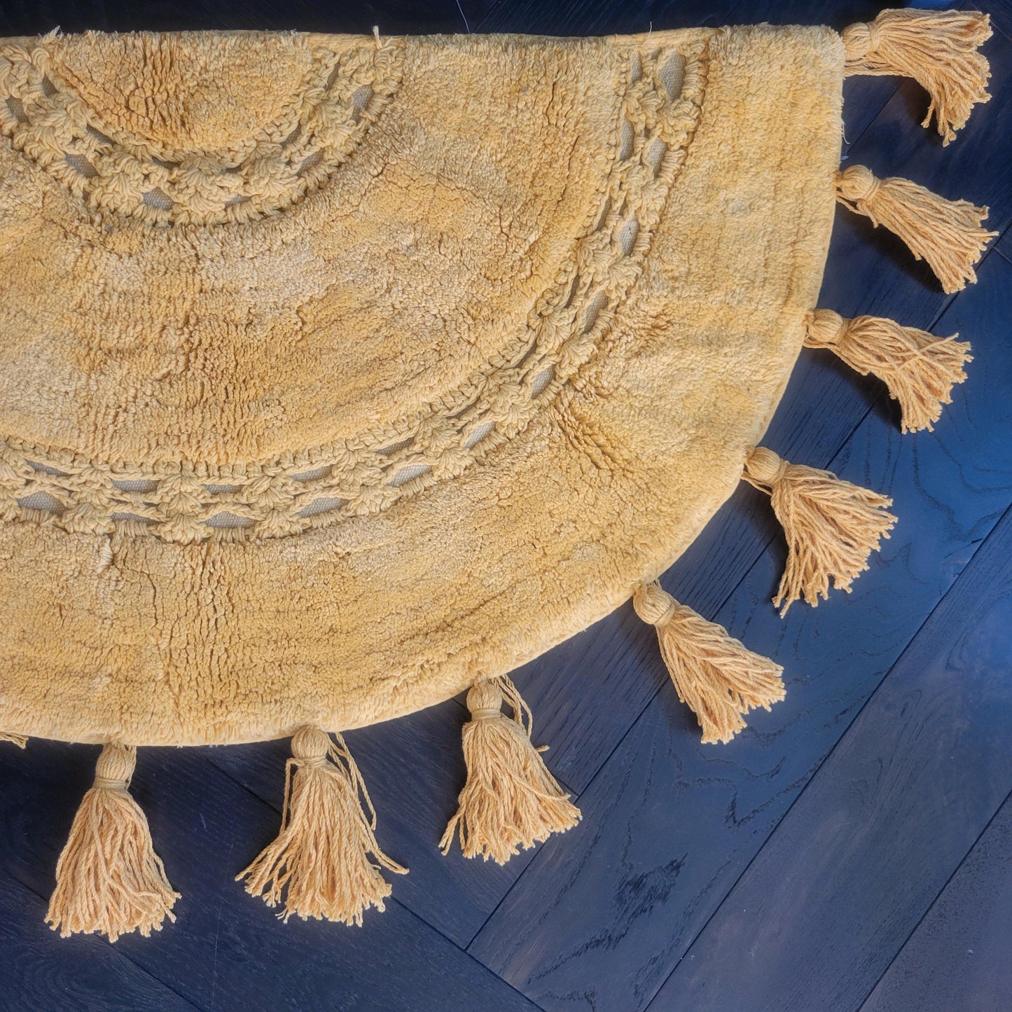 Crocheted Half Moon Bath Rug with Tassels - MAIA HOMES