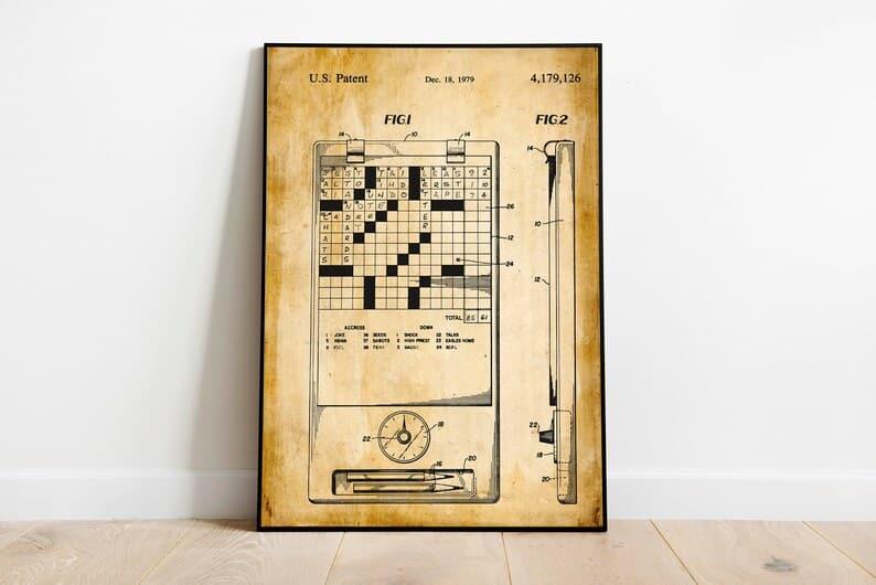 Crossword Puzzle Patent Print| Framed Art Print