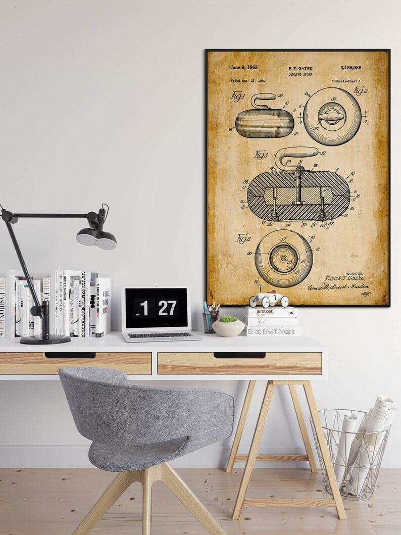 Curling Stone Patent Print| Framed Art Print