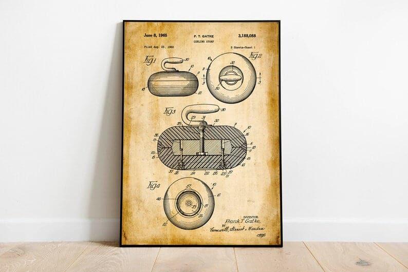 Curling Stone Patent Print| Framed Art Print