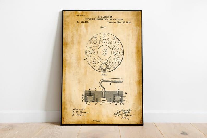 Curling Stone Patent Print| Framed Art Print - MAIA HOMES