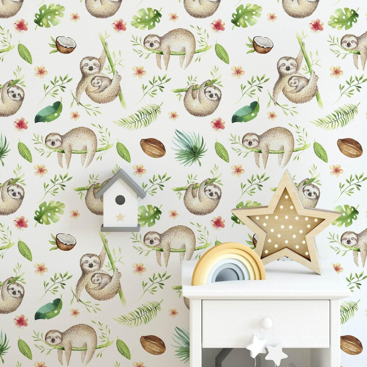 Cute Baby Sloth Kids Room Removable Wallpaper