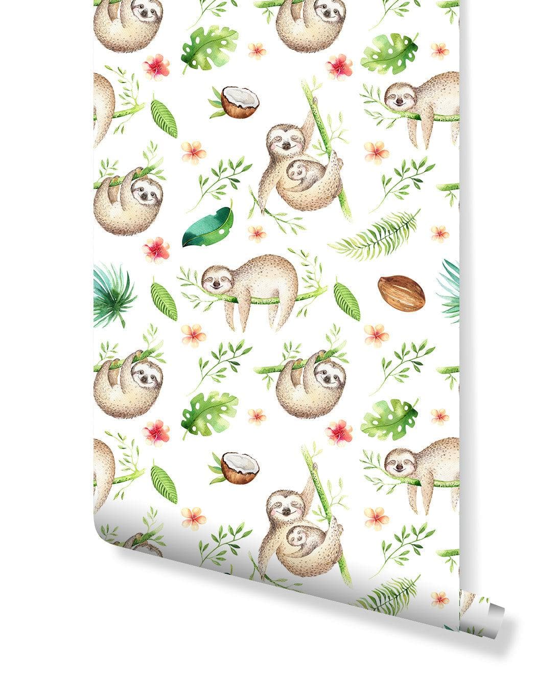 Cute Baby Sloth Kids Room Removable Wallpaper