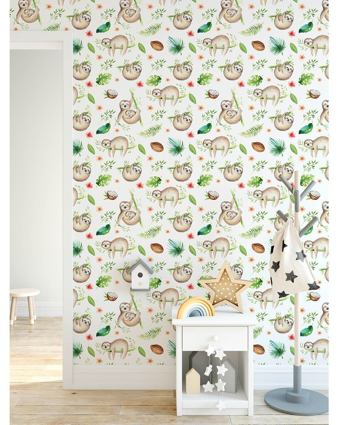 Cute Baby Sloth Kids Room Removable Wallpaper