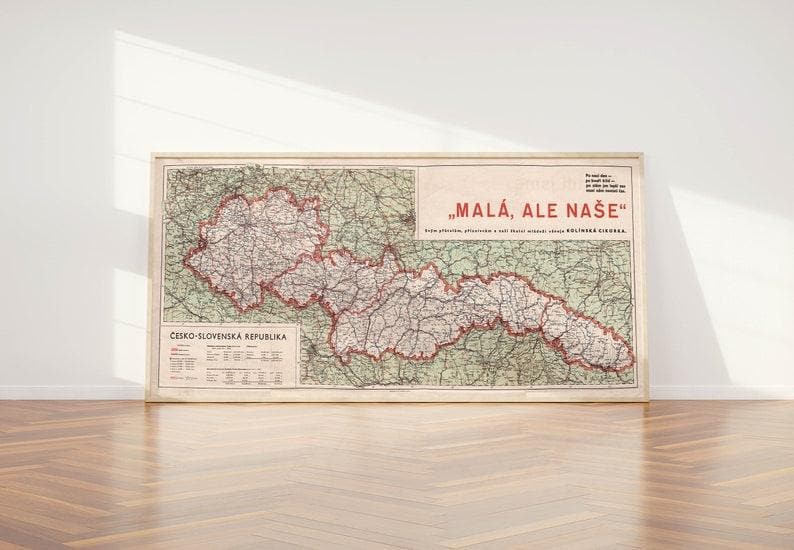 Czechoslovakia Map Wall Print| 1938 Czechoslovakia Map