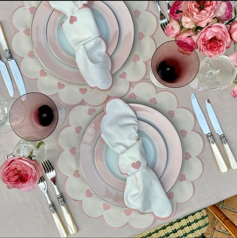 Daisy Pink Heart Embroidered Placemats