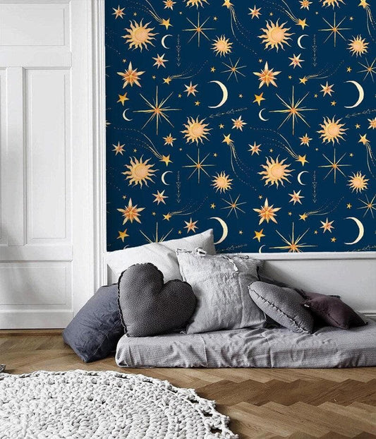 Dark Blue Celestial Galaxy Space Watercolor Wallpaper - MAIA HOMES