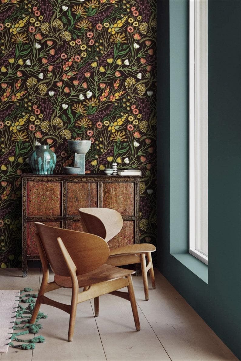 Dark Exotic Floral and Botanical Wallpaper