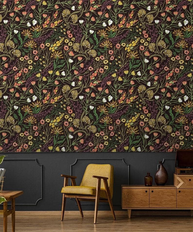 Trendy Black Floral Wallpaper, Botanical, Removable or Traditional – MA'AT  LUXE HOME™