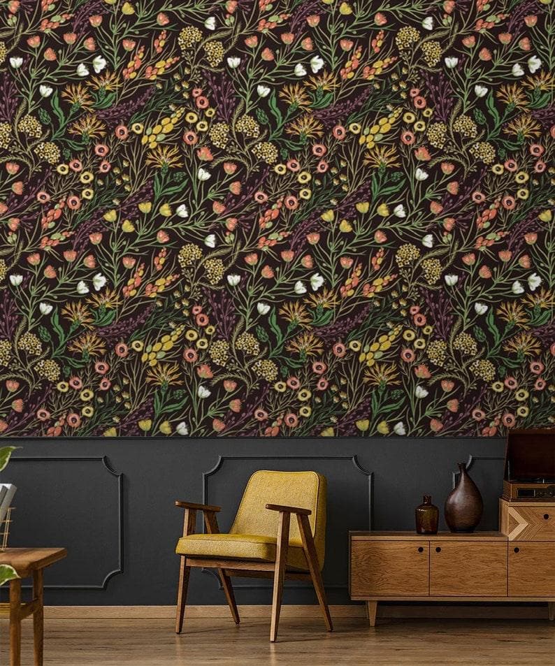 Dark Exotic Floral and Botanical Wallpaper