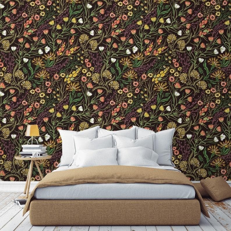 Dark Exotic Floral and Botanical Wallpaper