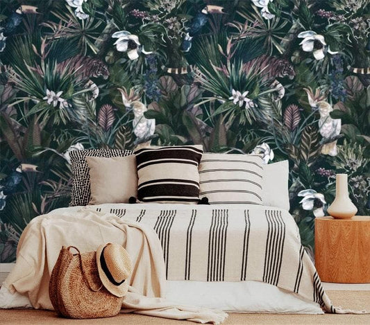 Dark Exotic Tropical Plants and Leaves Wallpaper - MAIA HOMES