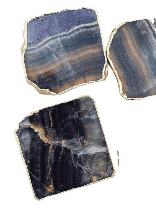 Dark Fluorite Agate Coasters - Set of 4 - MAIA HOMES