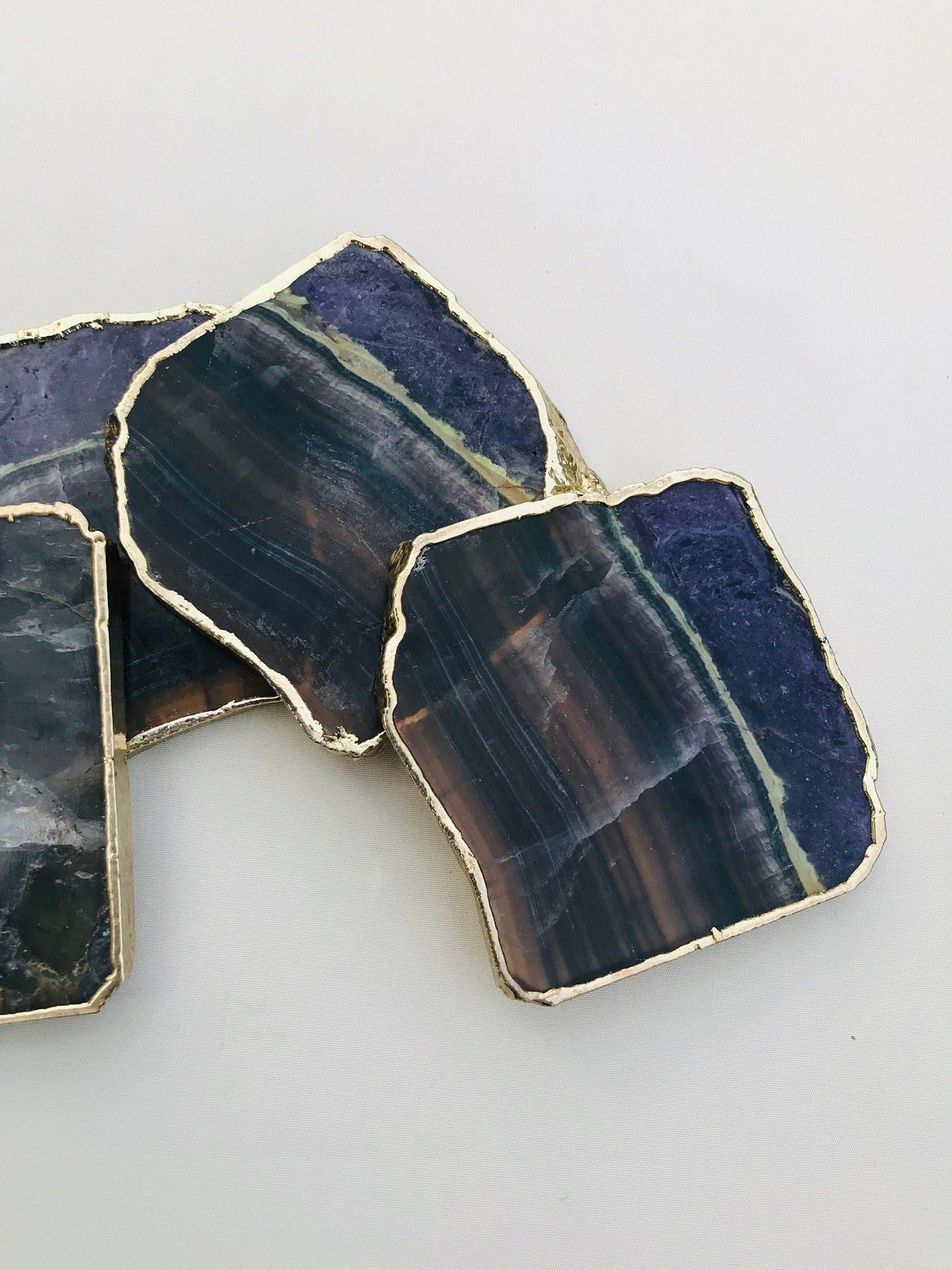 Dark Fluorite Agate Coasters - Set of 4