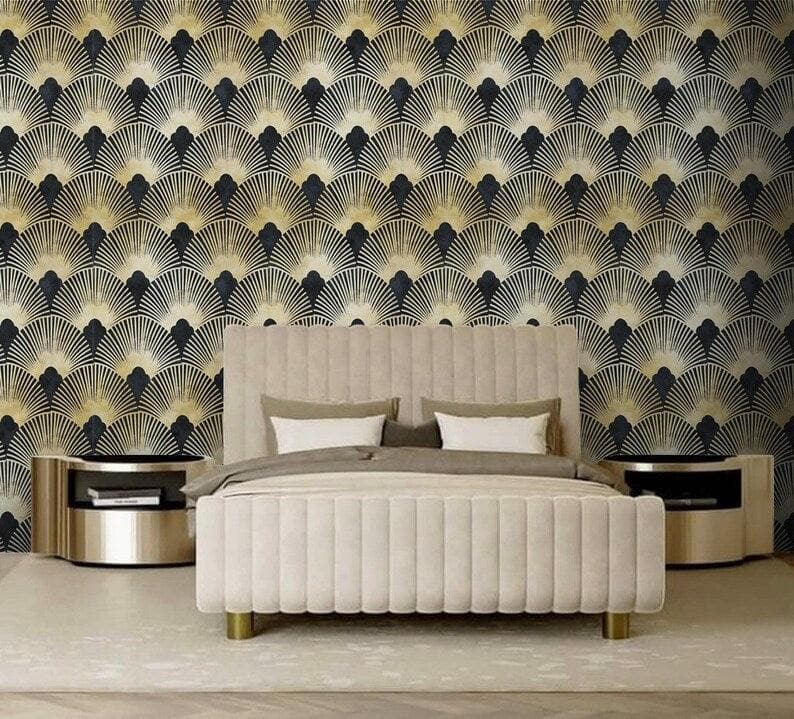 Dark Gold Art Deco Fans Wallpaper