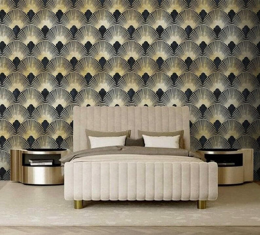 Dark Gold Art Deco Fans Wallpaper - MAIA HOMES