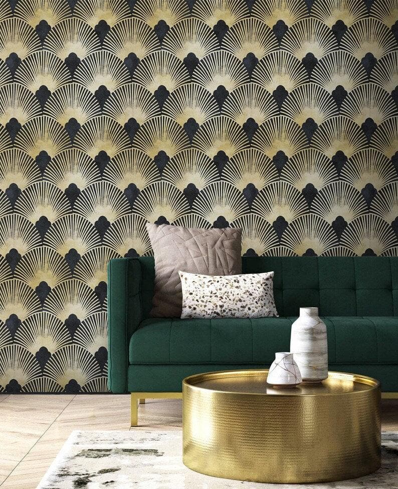 Dark Gold Art Deco Fans Wallpaper