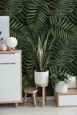 Dark Green Ferns Tropical Wallpaper