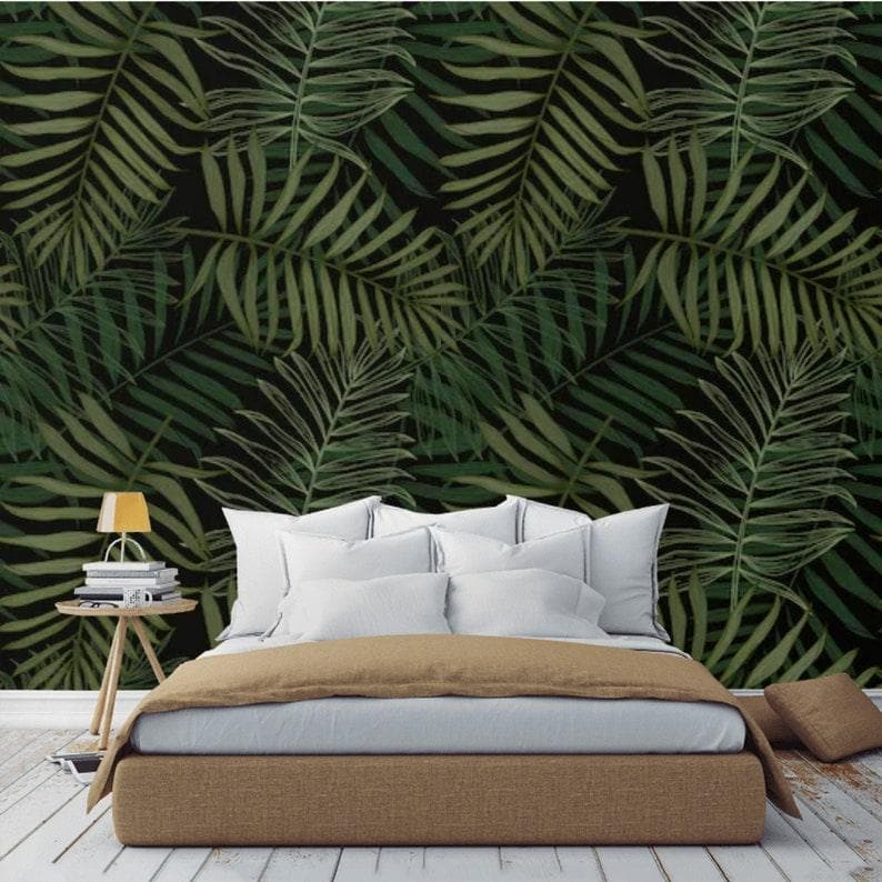 Dark Green Ferns Tropical Wallpaper