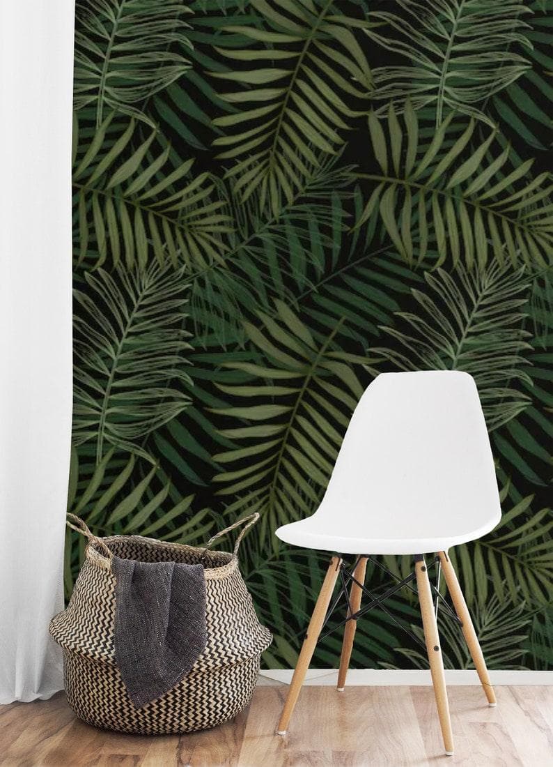 Dark Green Ferns Tropical Wallpaper