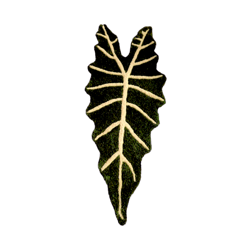 Dark Green Leaf Accent Cotton Rug - MAIA HOMES