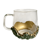 Dark Green Quartz Glass Coffee Mug with Handle - Set of 2 Rose Gold Finish