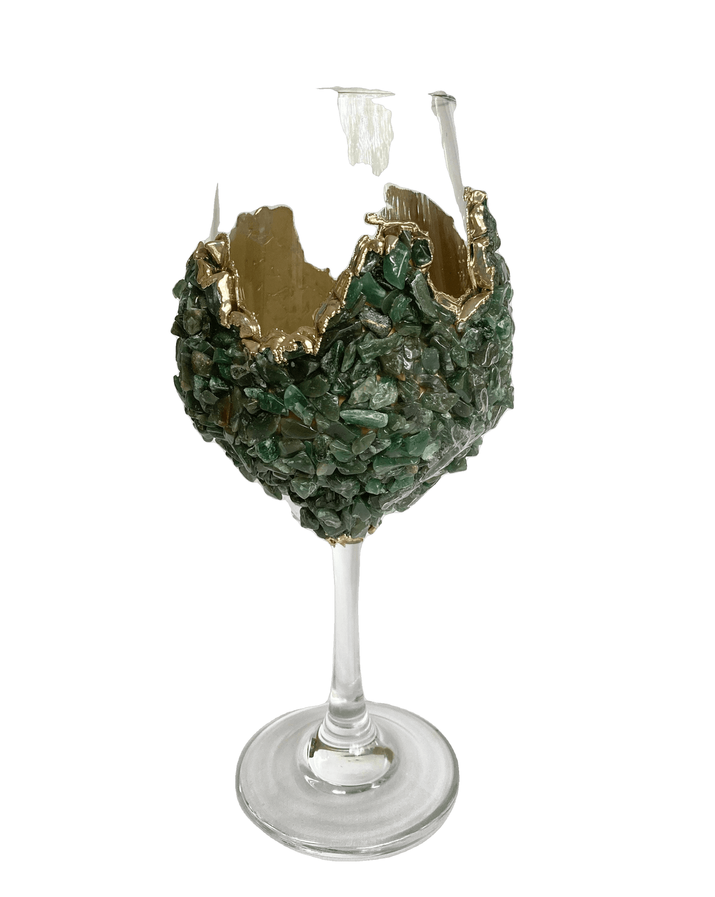 Dark Green Quartz Wine Glass - Set of 2 Rose Gold Finish