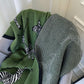 Dark Green Zebra Knitted Cotton Blanket with Black Fringes - MAIA HOMES