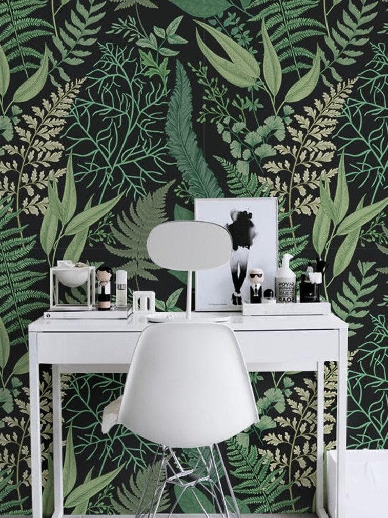 Dark Herbs and Floral Botanical Wallpaper