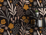 Dark Modern Drawing Yellow Floral Wallpaper