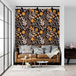 Dark Modern Drawing Yellow Floral Wallpaper