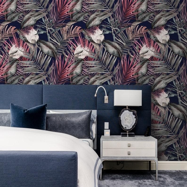 Dark Pink Feather Leaves Wallpaper - MAIA HOMES