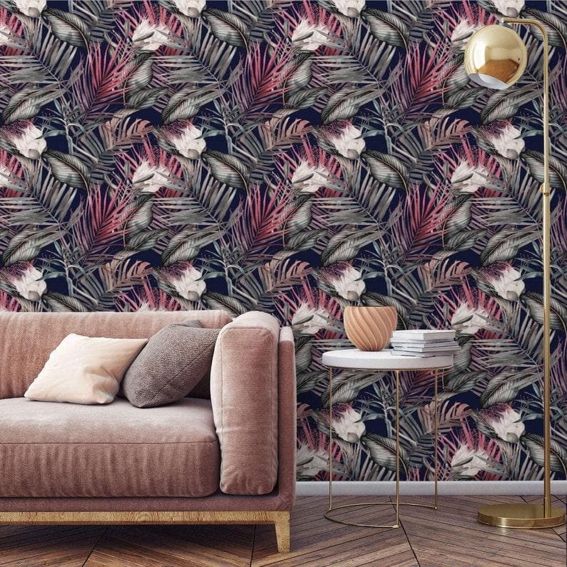 Dark Pink Feather Leaves Wallpaper - MAIA HOMES