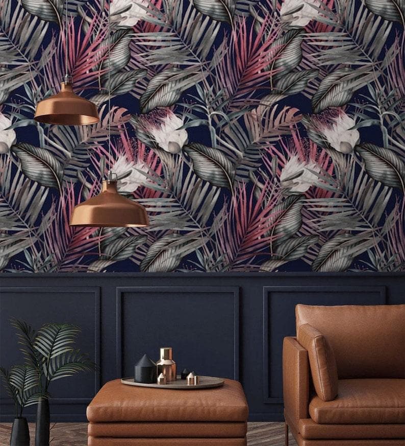 Dark Pink Feather Leaves Wallpaper - MAIA HOMES