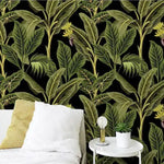 Dark Tropical Banana and Palm Tree Watercolor Wallpaper