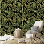 Dark Tropical Banana and Palm Tree Watercolor Wallpaper