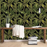 Dark Tropical Banana and Palm Tree Watercolor Wallpaper