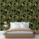 Dark Tropical Banana and Palm Tree Watercolor Wallpaper