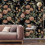 Dark Vintage Floral and Hummingbird Wallpaper