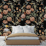 Dark Vintage Floral and Hummingbird Wallpaper